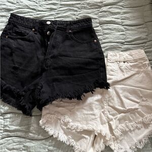 Black/White Frayed high cut Jean Shorts